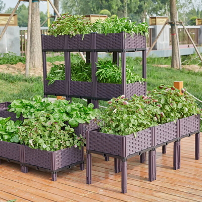 Outdoor Rechthoekige Stapelbare Bloempot Kunststof Verhoogd Tuinbed